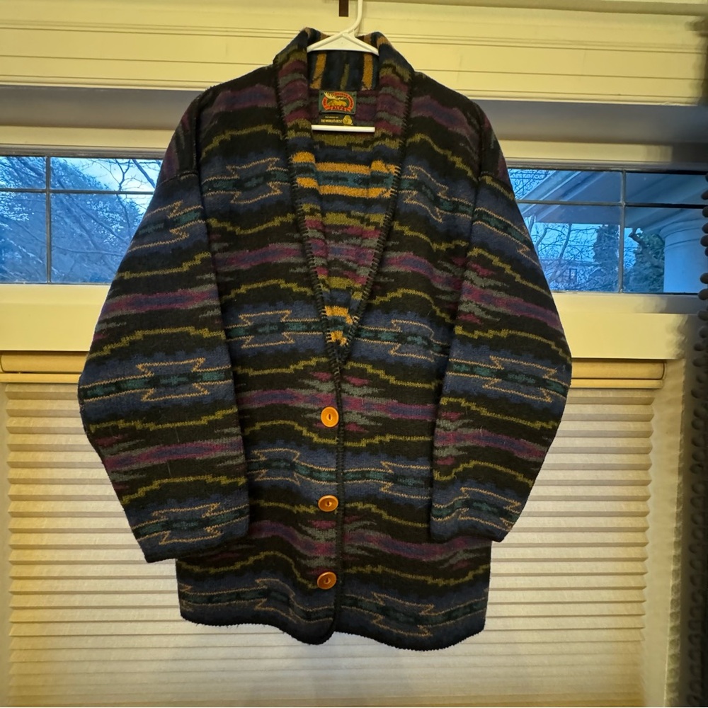 Vintage Alps‎ 100% Wool Southwest Aztec Cardigan Sweater Jacket Coat Women's L